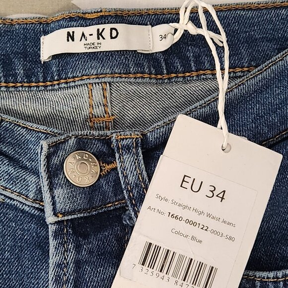 NA-KD Straight High Waist Jeans Women's Size 4 (EU34) Blue Denim - Picture 6 of 7